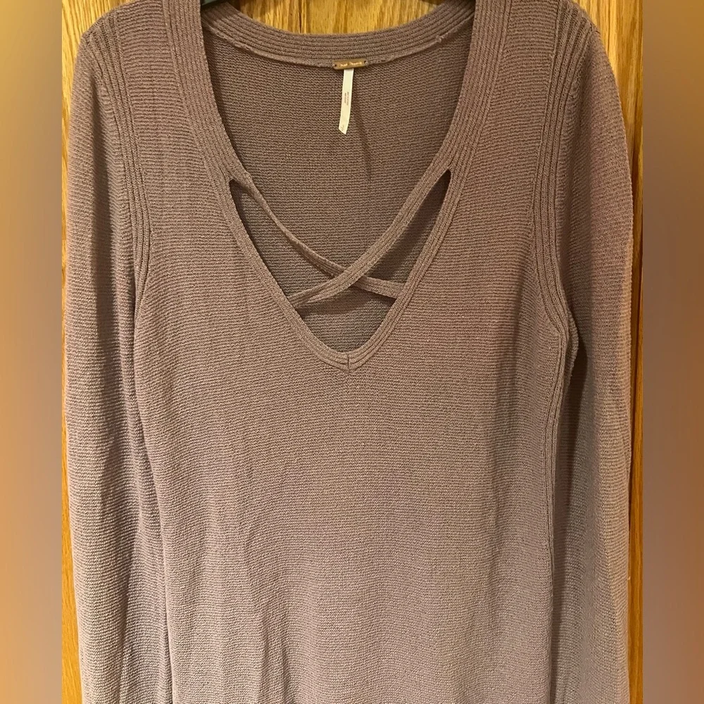 Free People Mauve Crisscross Side Slit Long Bell‎ Sleeves Tunic Sweater Small